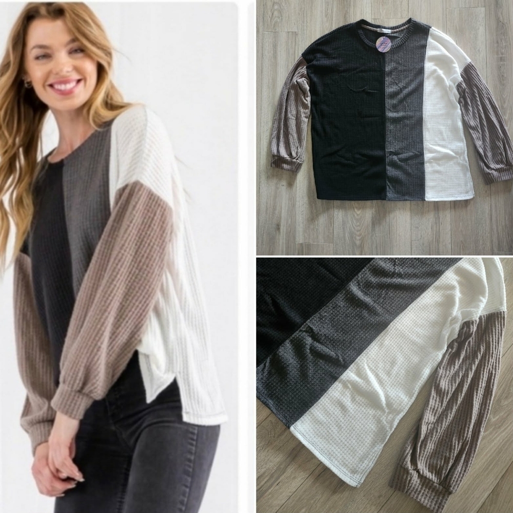 PLUS SIZE Waffle Color Block Top(3X)✨️